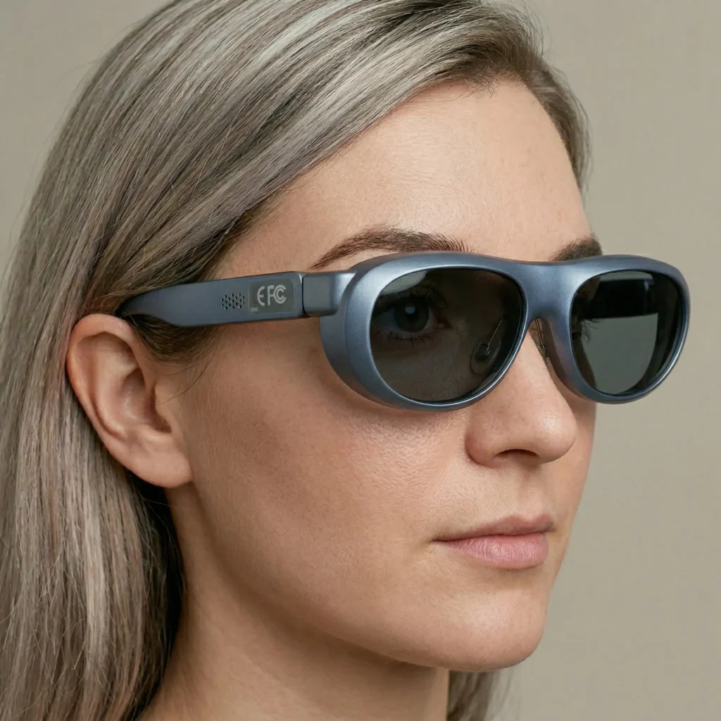 Se ve una mujer con las Gafas Inteligentes Retiplis 2R
