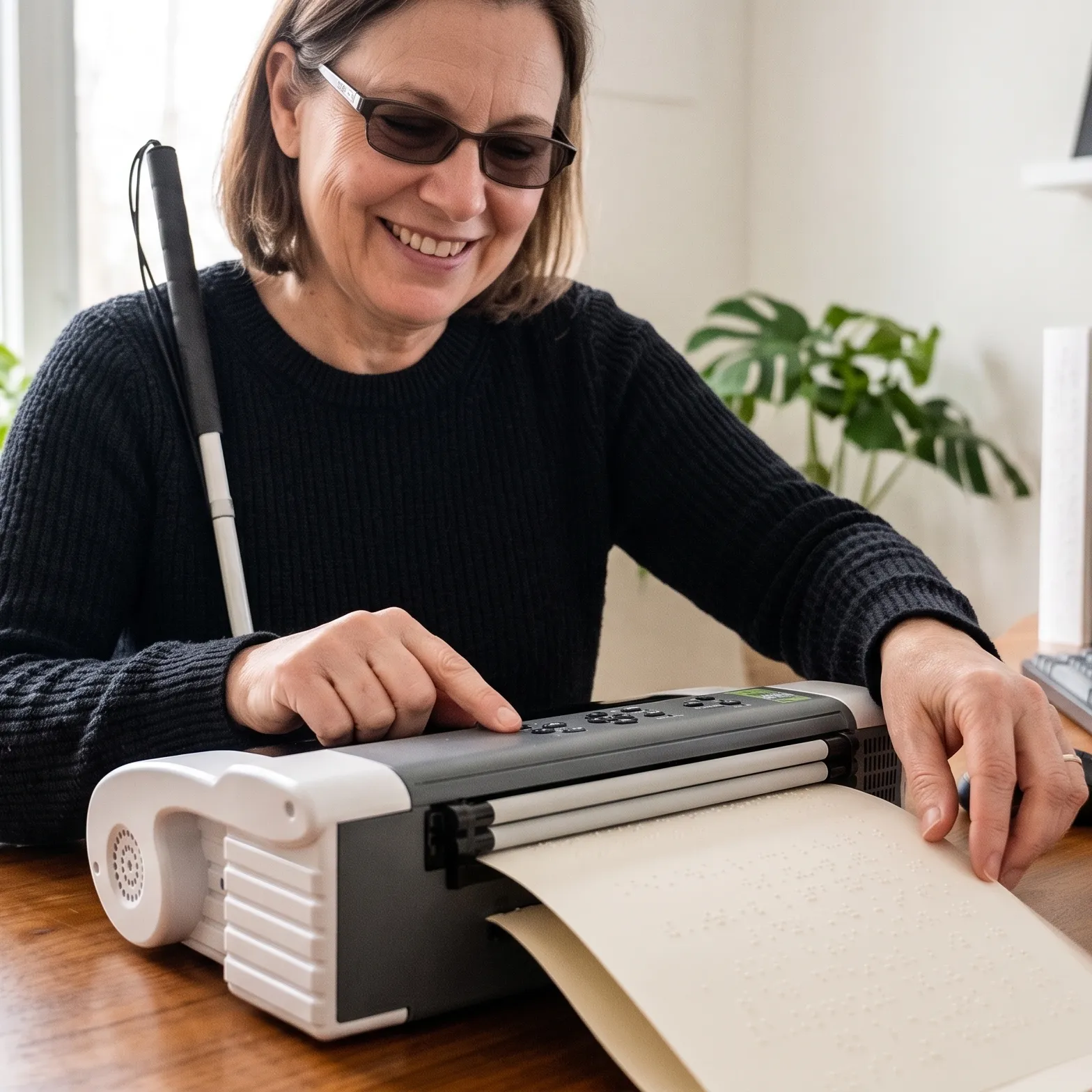 mujer-usando-impresora Braille BASIC-D V5